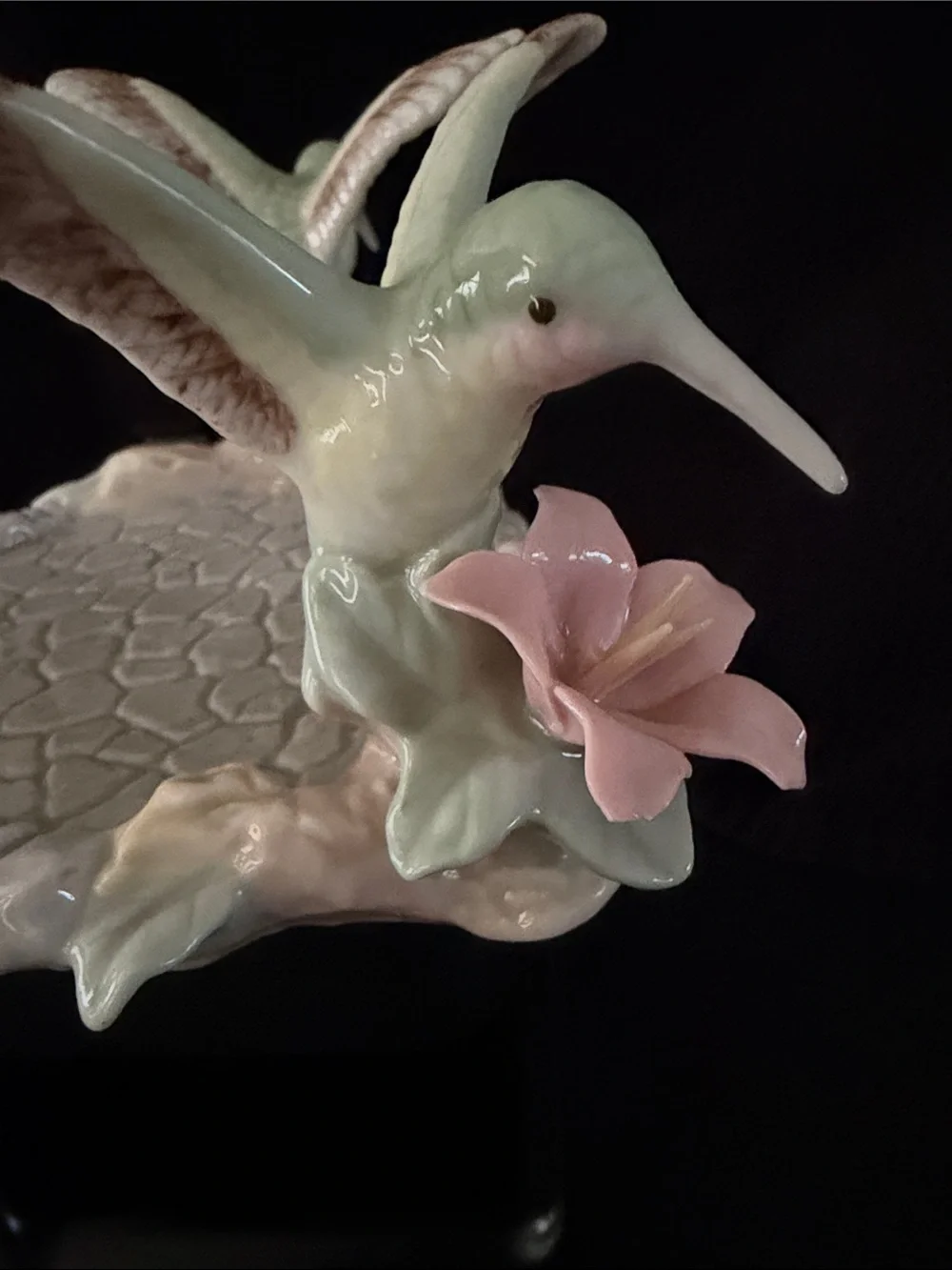 Galactika Pastel Green and Pink Porcelain Hummingbird Candle Holder/Trinket Dish